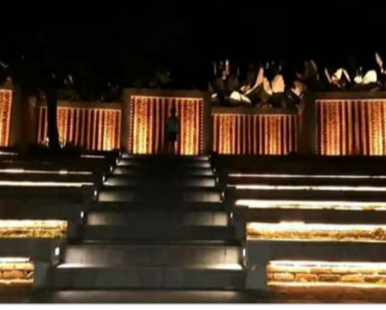 A beautiful bleachers at night wuth serene lightings