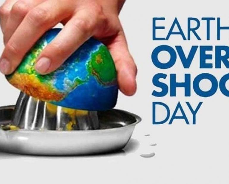Earth getting squeezed into juice, visual representation of the running out of resources. 