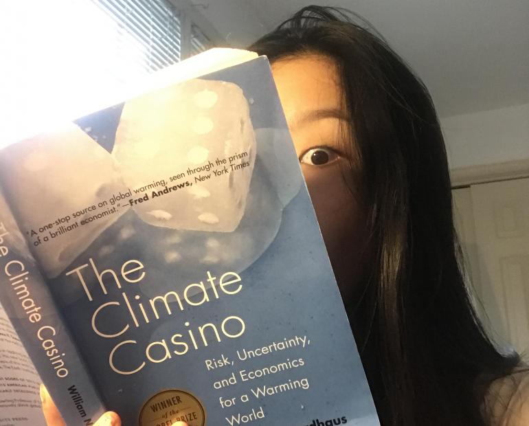 Elizabeth Zheng reading the Climate Casino by William Nordhaus