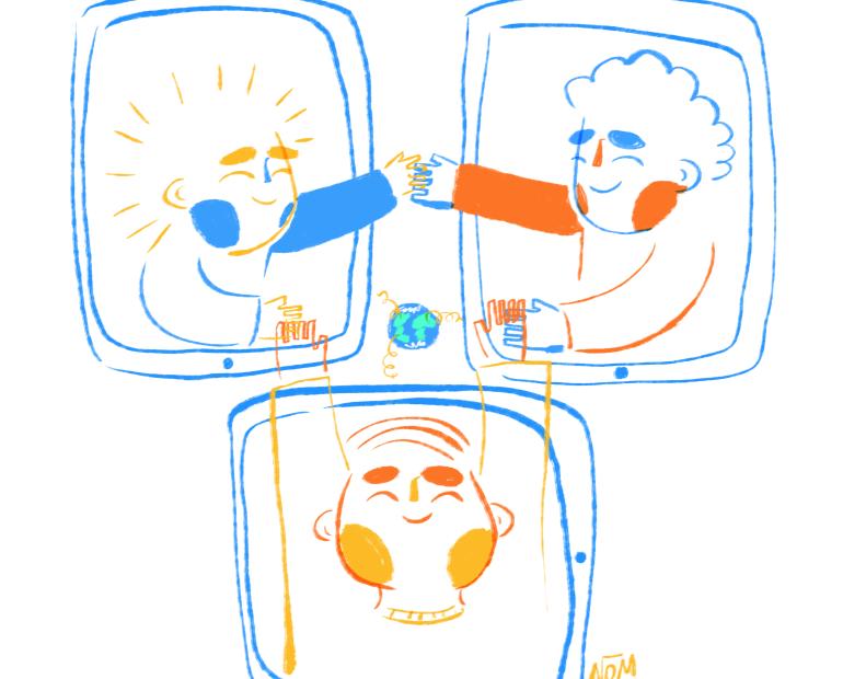 illustration connected children talking acting together