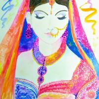 A woman cladded in colorful dress