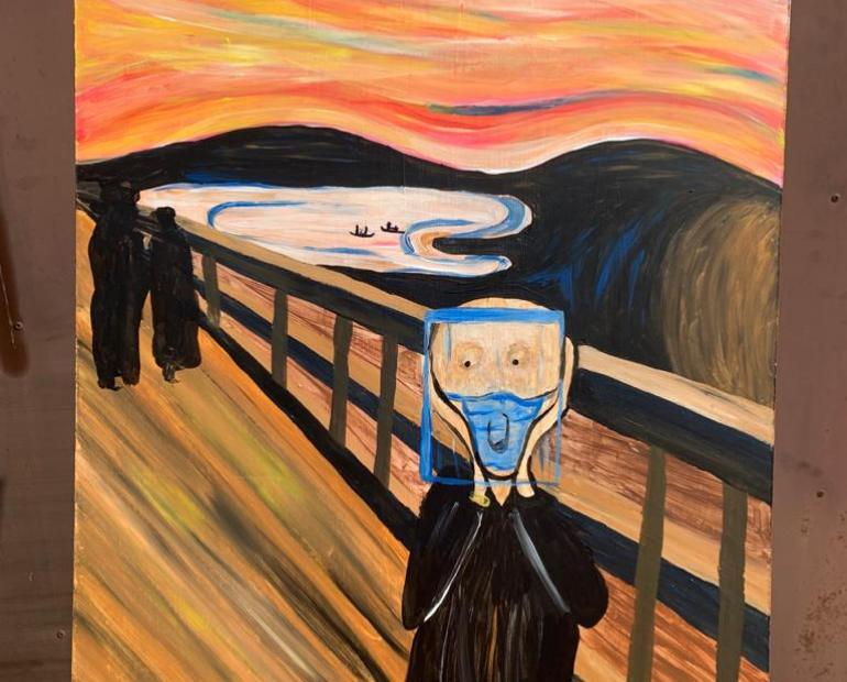  The painting I have painted depicts a twist on a world famous painting, 'The Scream' by Edvard Munch.