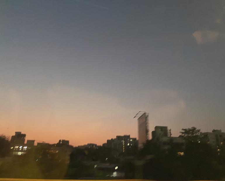 a clear orange and blue sky 