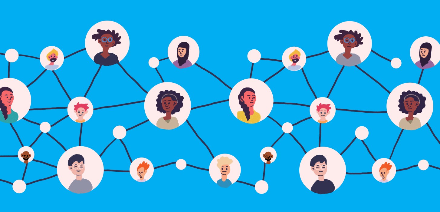 A network of faces connected in a web