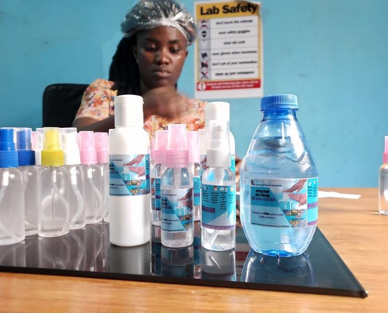 The different types of hand sanitsers being made by Local Youth Corner Cameroon