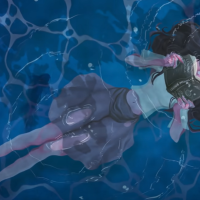 a girl floating in water reading a book