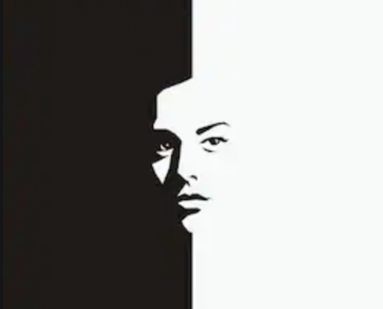a half black and half white face