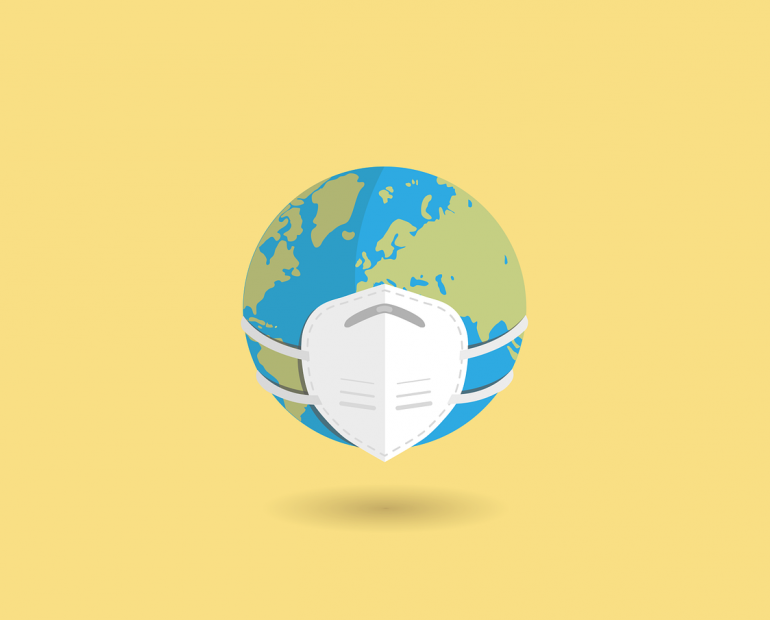 Earth wearing a face mask. 