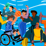 Illustration of young people doing various healthy activities